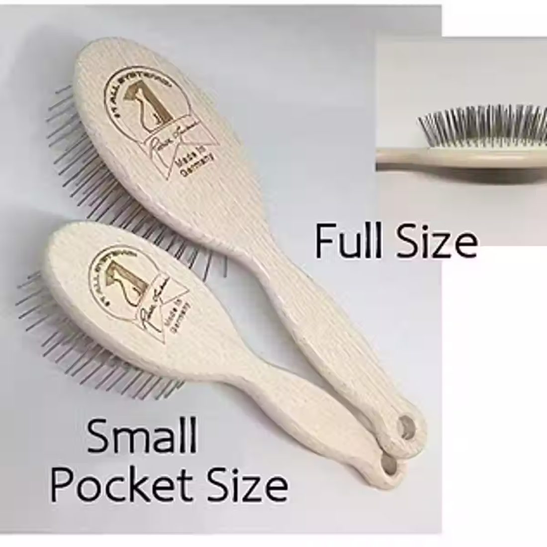 Full-size and small pocket wood pin brushes with 27mm pins